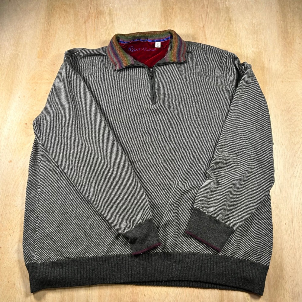 Robert Graham Mens 3XL Grey Wool Cotton Blend Quarter Zip Pullover Sweater